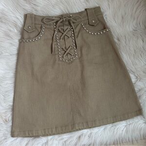 Authentic vintage miu miu studded lace up khaki skirt